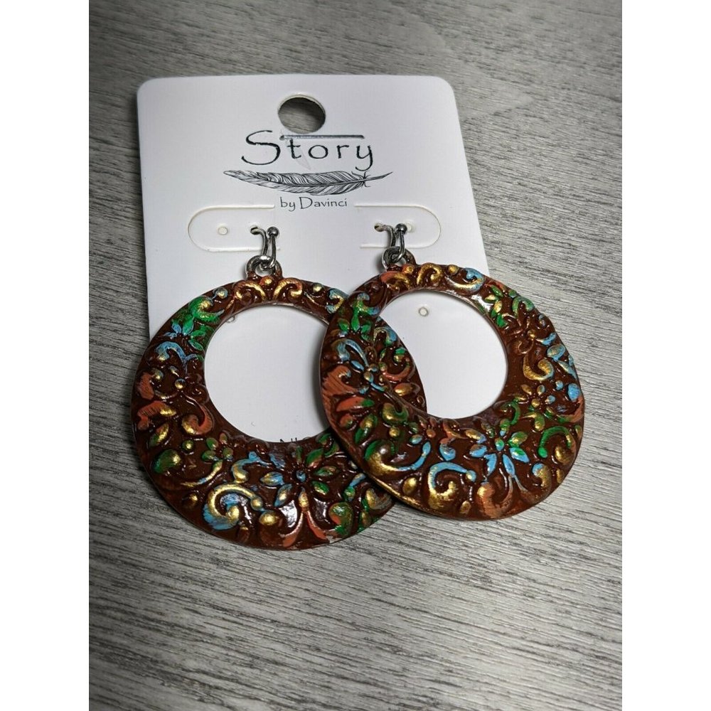 Colorful Floral Vintage Hoop Design Earrings